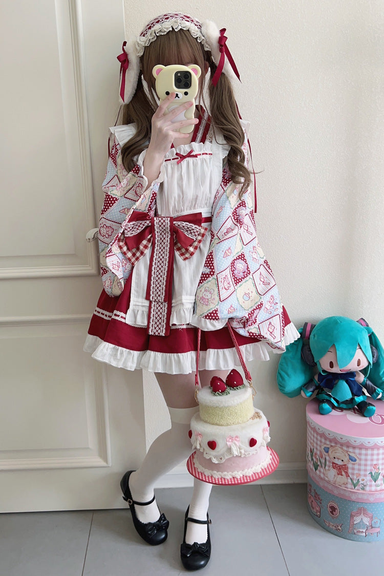 [Showa Sweet Pet] Süßes japanisches Lolita-Dienstmädchenkleid mit Rüschen und Schleife, 6 Farben