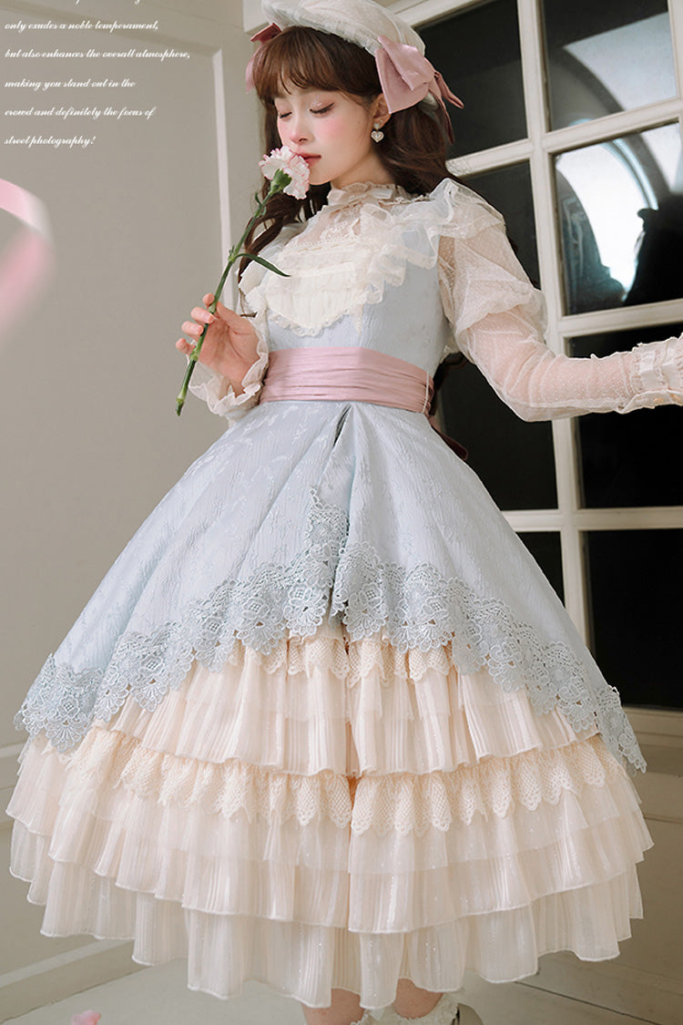 Multi-Color Cream Layers Ruffle Asymmetrical Cardigan Bowknot Sweet Lolita Jsk Dress