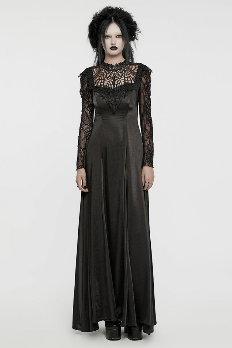 Schwarzes langärmliges Gothic-Kleid mit Schnürung für Damen