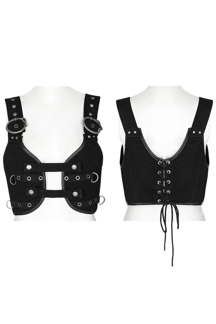 Black Adjustable Metal Snake Buckle Womens Steampunk Vest