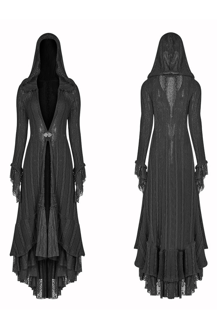 Black Long Sleeves Hollow Hooded Women's Gothic Dress