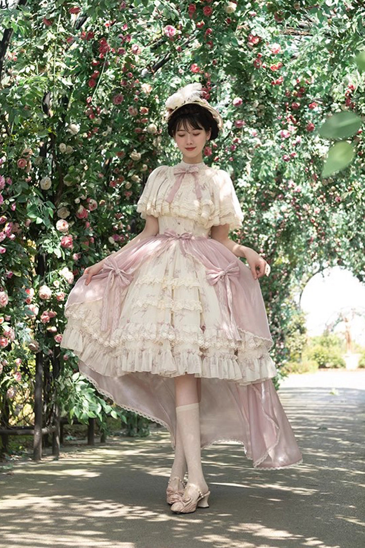 Multi-Color Bellflower Print Ruffle Lace Sweet Princess Lolita Dress