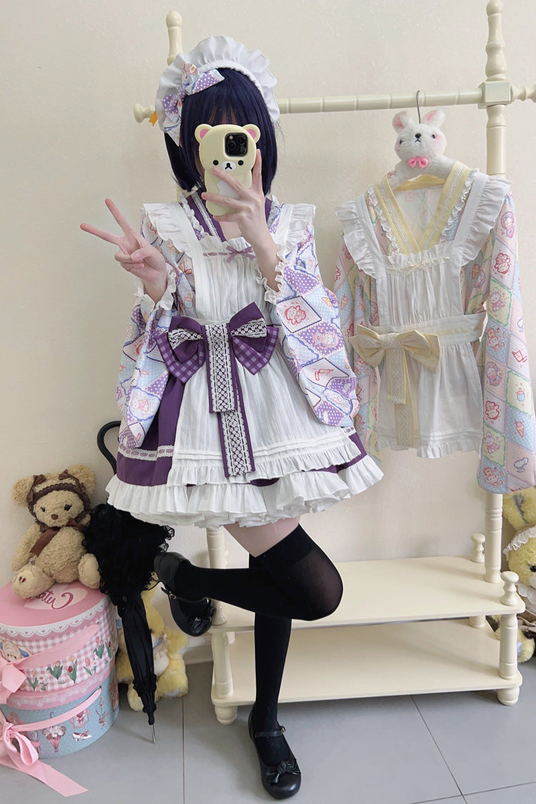 [Showa Sweet Pet] Ruffle Bowknot Sweet Japanese Maid Lolita Dress 6 Colors