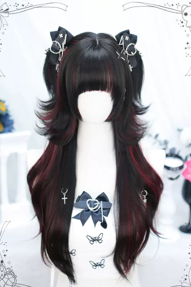 Black/Red Slightly Curly Long Sweet Lolita Wigs