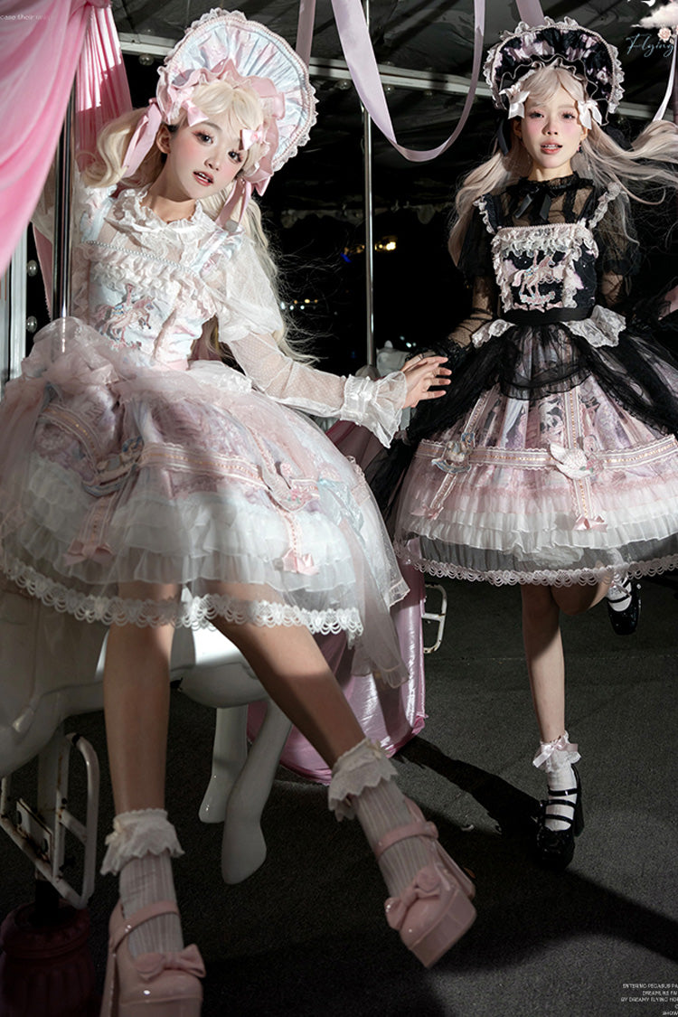 Pink/Blue [Pegasus Park] Multi-Layered Print Ruffle Bowknot Lace Sweet Gorgeous Lolita Jsk Dress