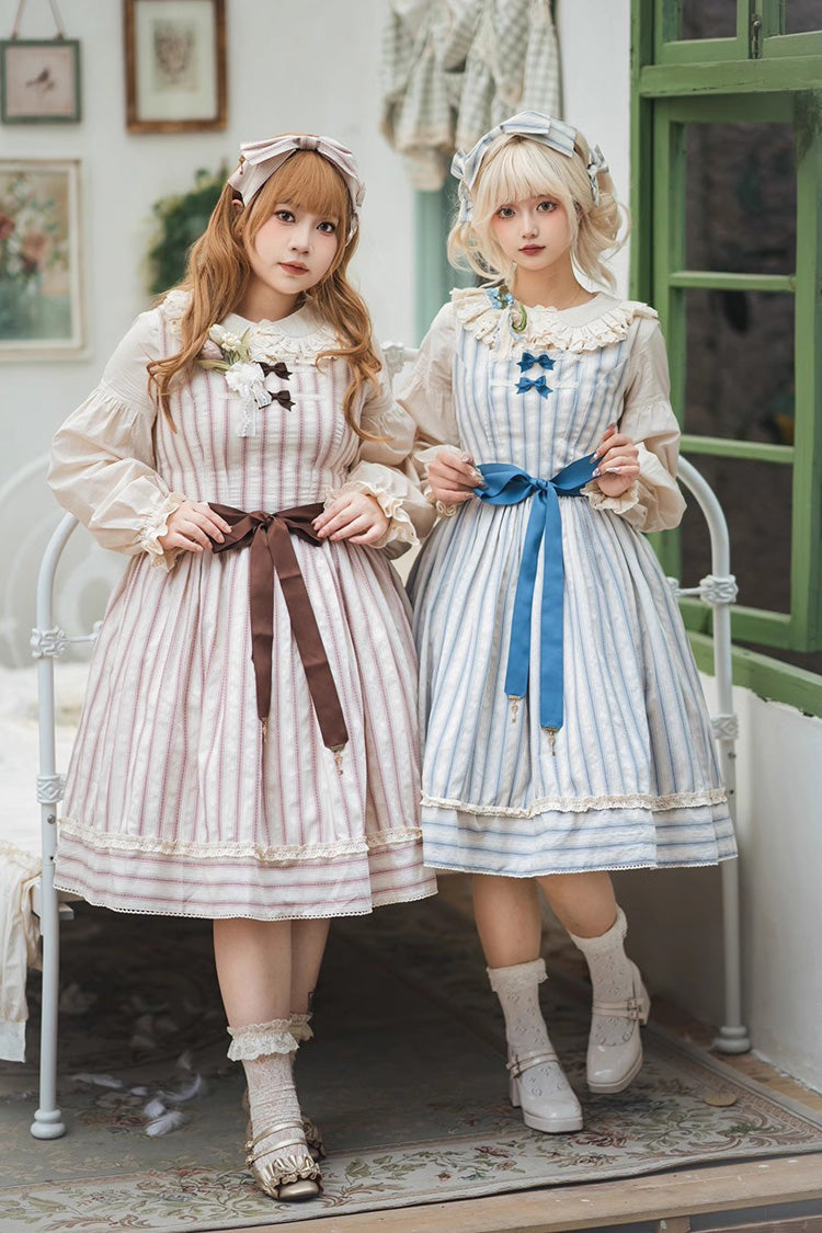 Forest Atlas Striped Print Bowknot Sweet Lolita Jumper Dress 3 Colors