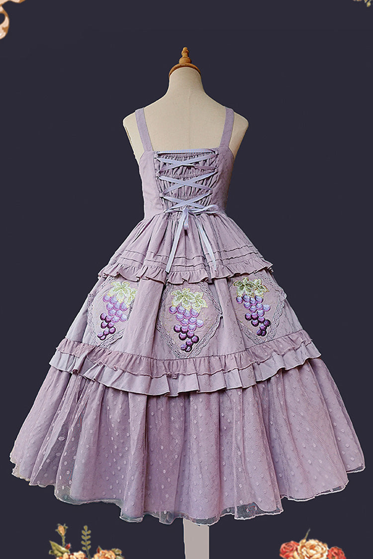 Purple [Vineyard] Sleeveless Jacquard Print Ruffle Embroidery Sweet Lolita Jsk Dress