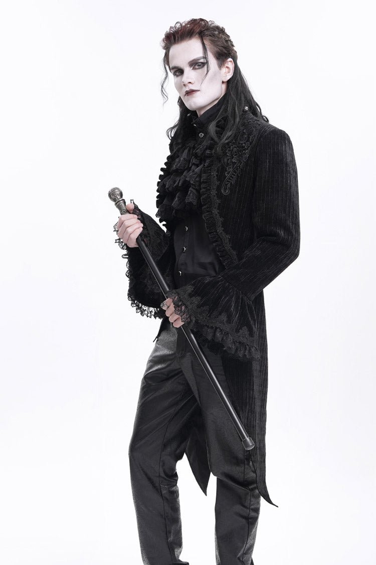 Black Stand Collar Swallow-tailed Long Sleeves Lace Men's Gothic Jacket