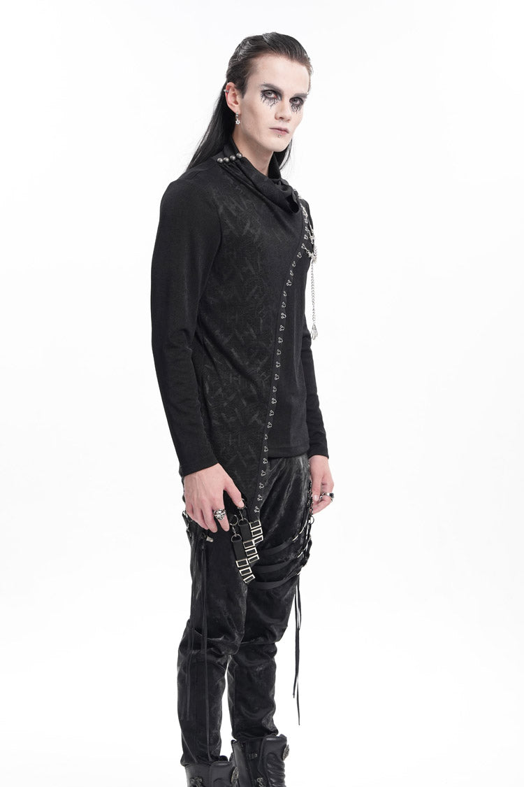 Black Chain Long Sleeves Print Stitching Asymmetric Men's Gothic Sweatershirt