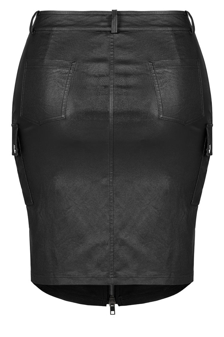 Black Slim Faux-Leather Elasticity Knitted Fabric Pocket Decoration Metal Zipper Sexy Short Women's Plus Size Punk Dress