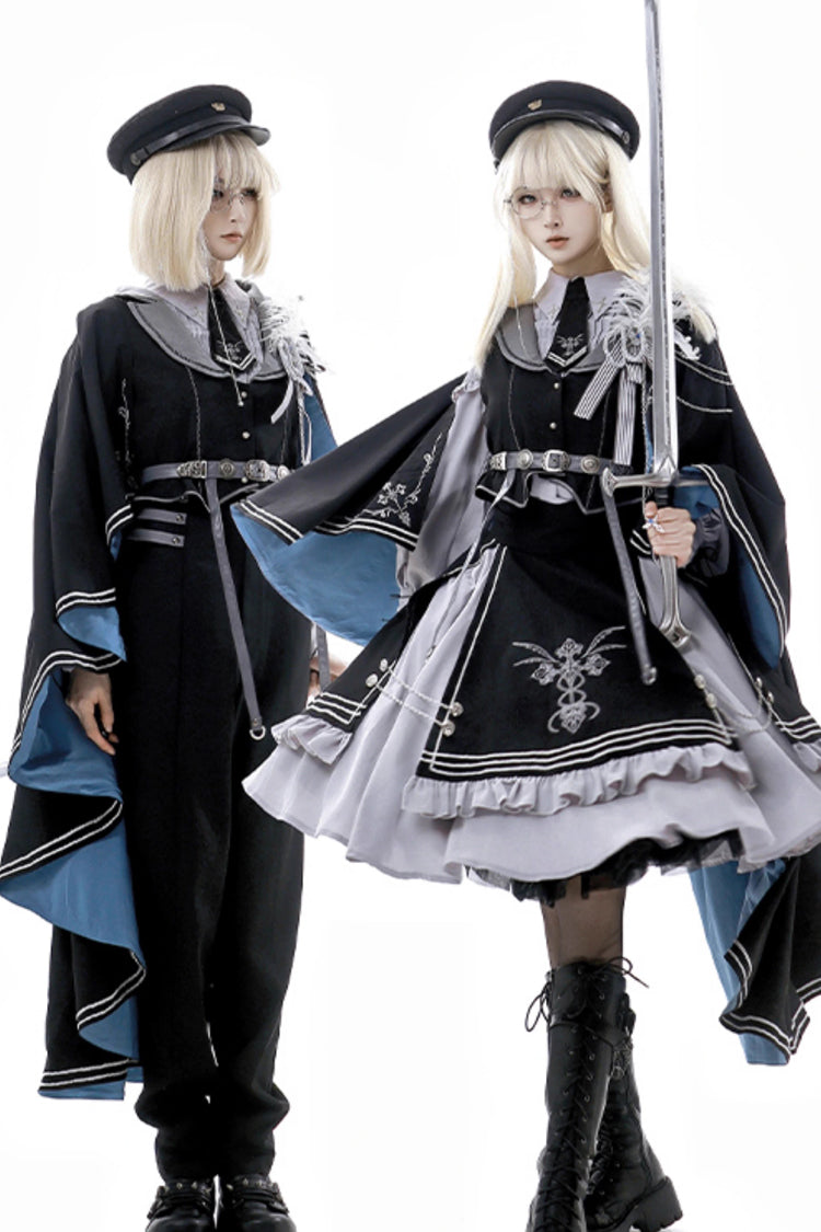 Black/Blue [Dark Night Contract] Long Sleeves Prince Handsome Ouji Lolita Blouse Pants Vest Set