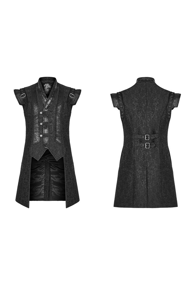 Black Stand Collar Sleeveless Buckle Men's Punk Vest