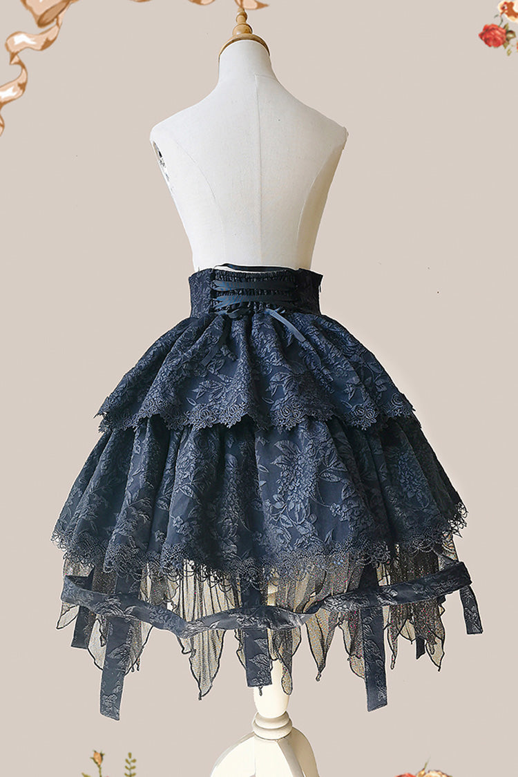 Black [Apprentice Witch] Double-Layered Ruffle Lace Gothic Lolita Skirt