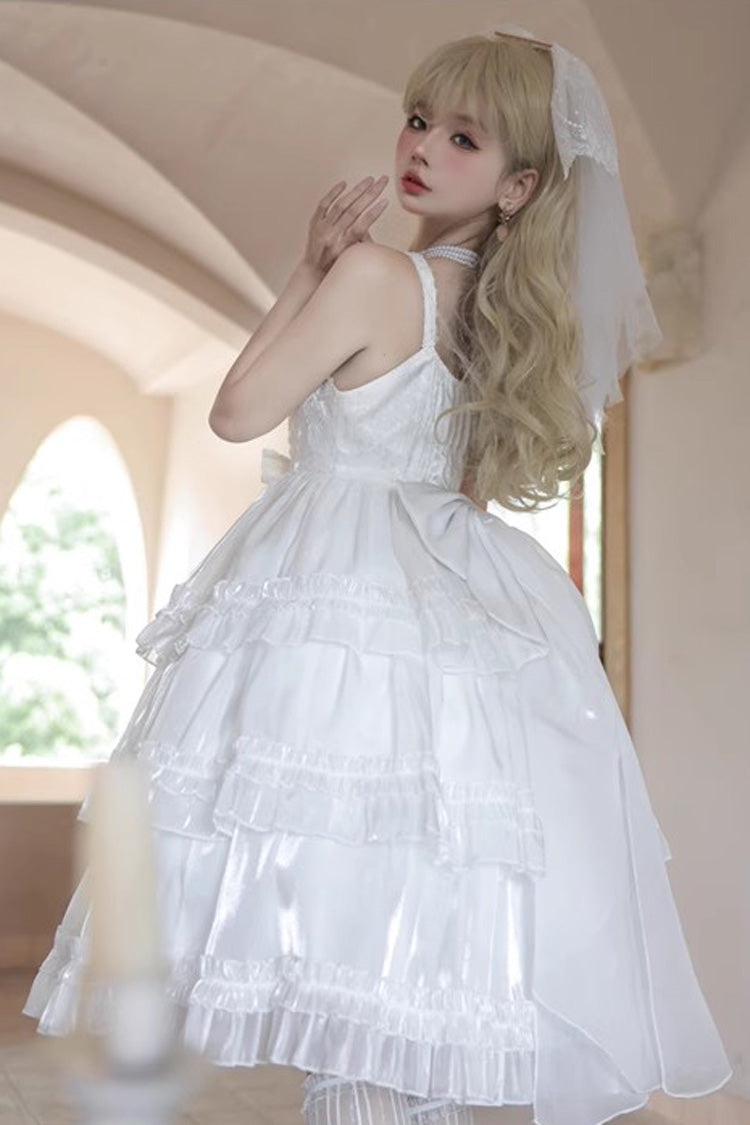 White Star Gauze Romance Multi-layer Ruffle Bowknot Sweet Elegant Princess Lolita Jsk Dress