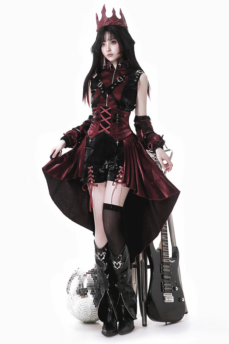 Black/Red [Chief Assassin] Lace-Up Gothic Ouji Lolita Shorts Set