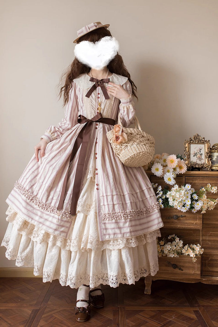 Forest Atlas Striped Print Long Sleeves Bowknot Sweet Lolita Dress 3 Colors