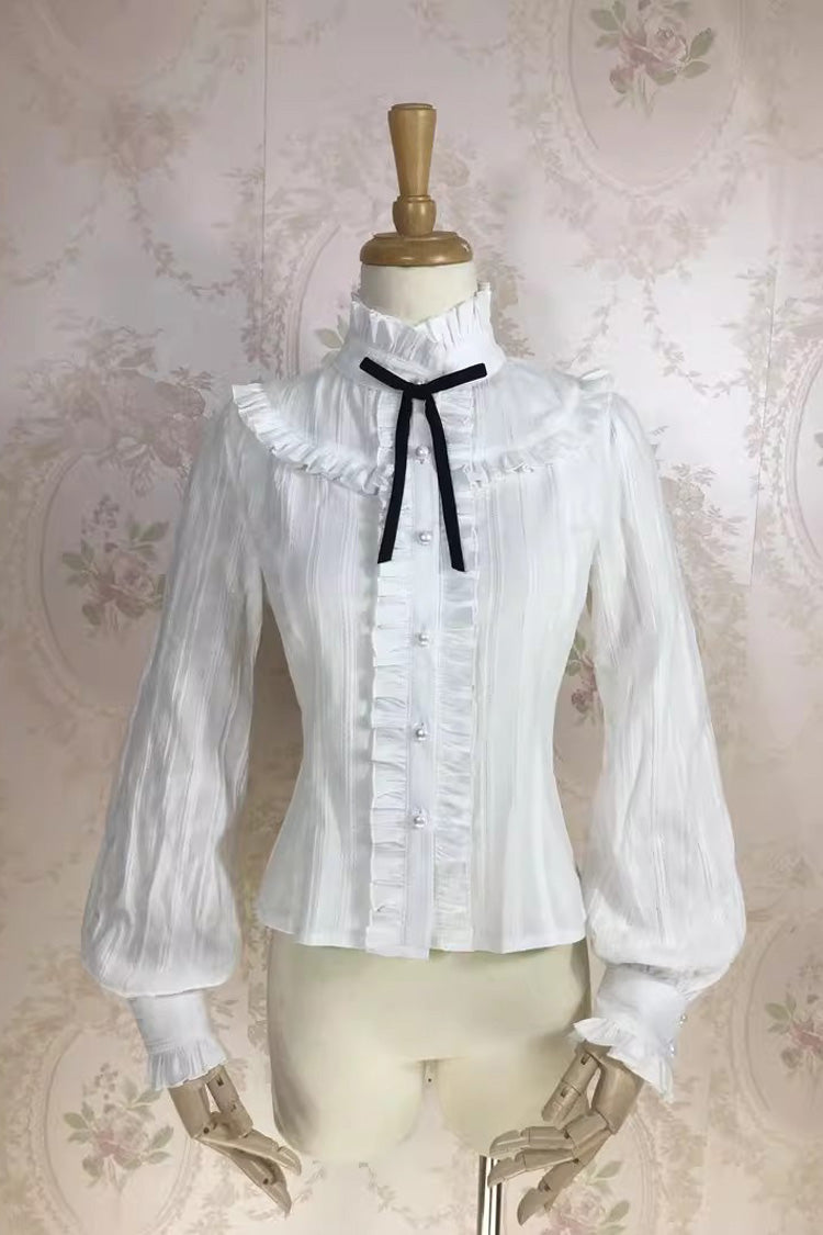 White Stand Collar Long Sleeves Jacquard Sweet Lolita Blouse