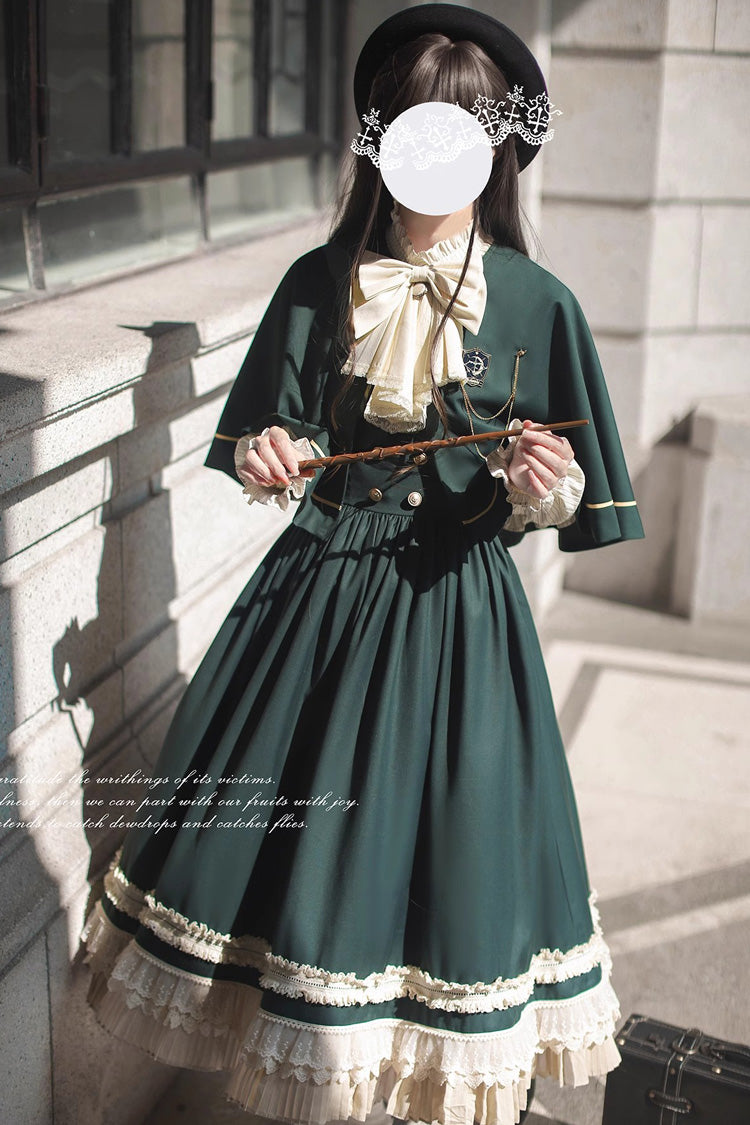 Grün [Artemis SP] Elegantes Lolita-Pulloverkleid im College-Stil mit Rüschen und Schleife