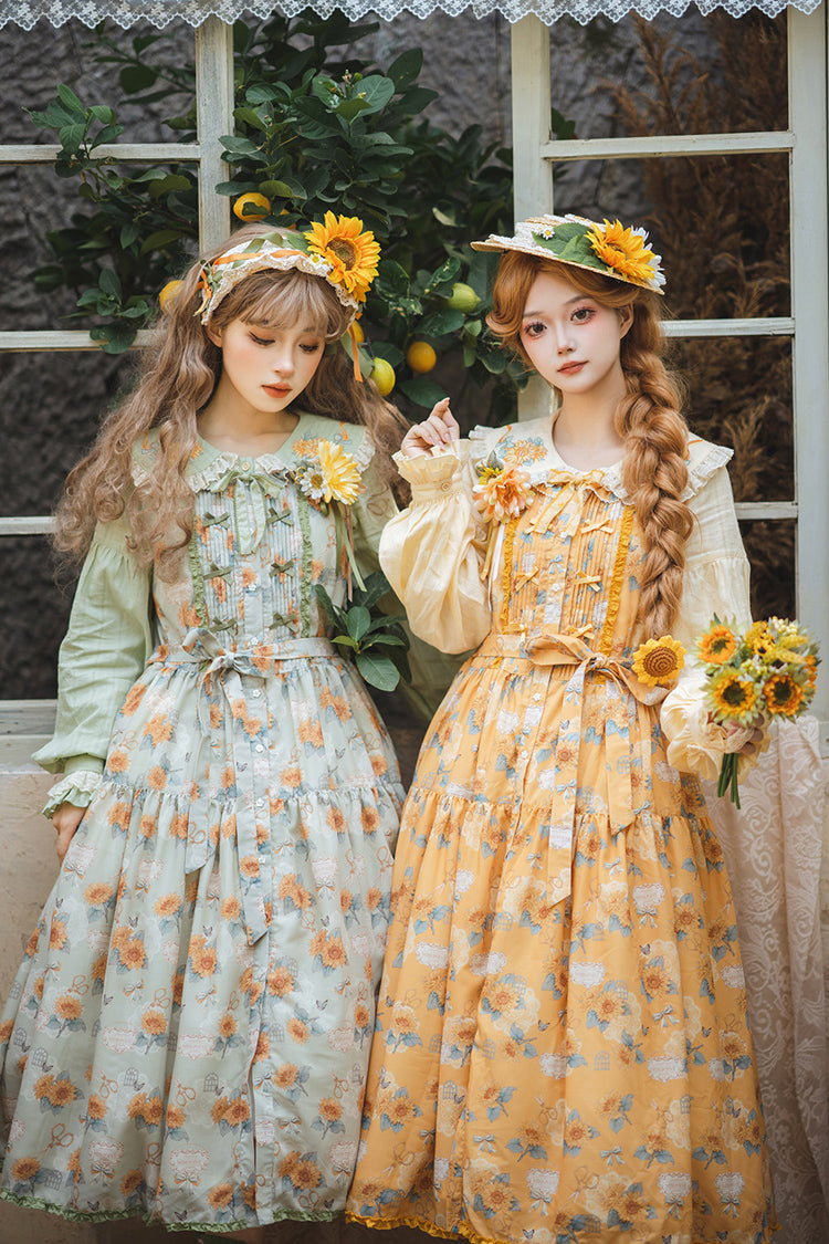 Yellow [Gardening Sunflower] Sleeveless Print Ruffle Bowknot Sweet Elegant Lolita Jsk Dress