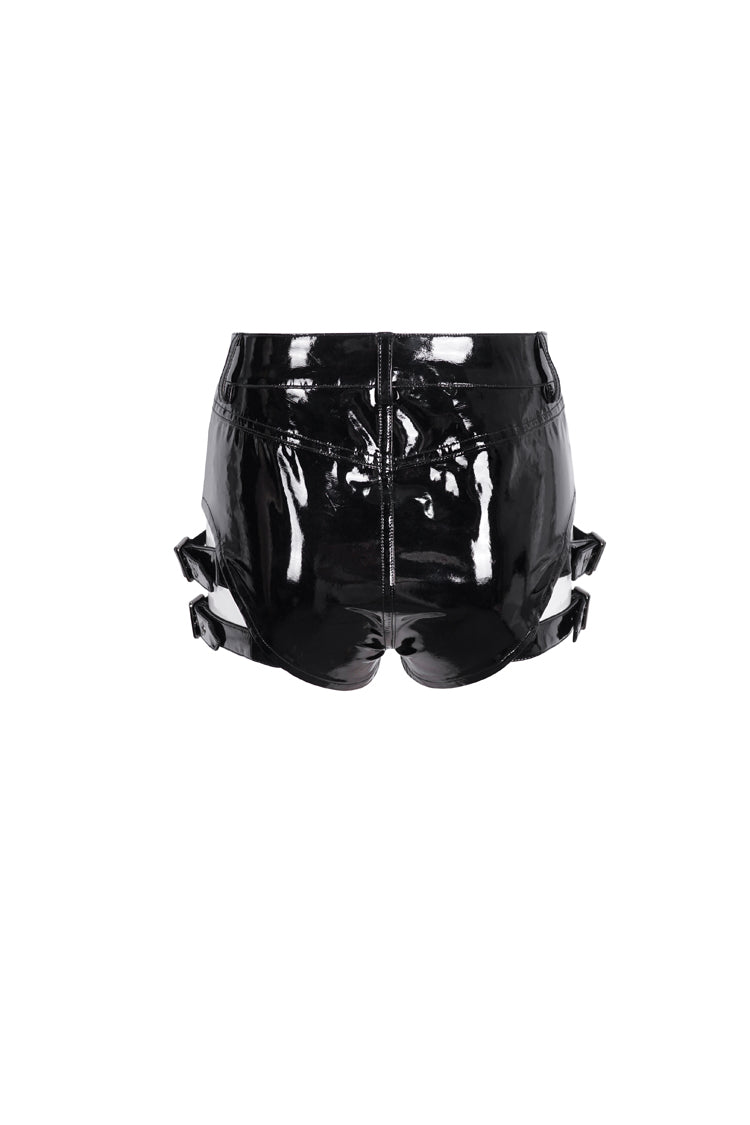 Black Buckle Faux Leather Punk Women's Shorts