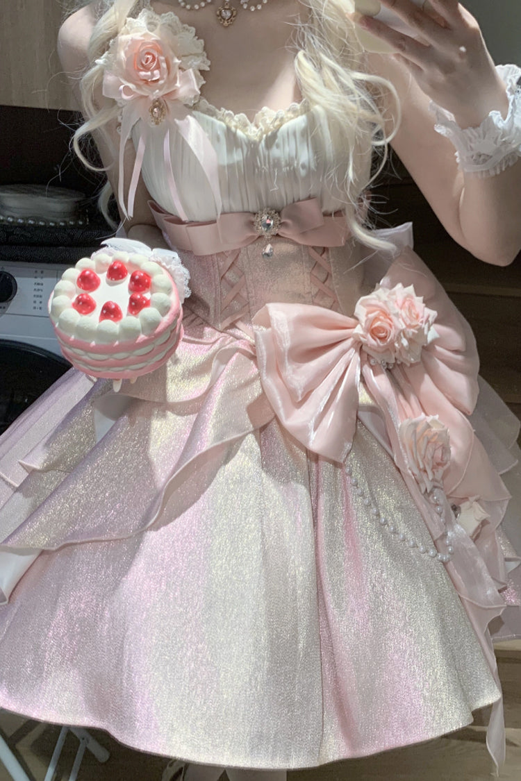 Pink [Rose Heart Knot] Ruffle Hanayome Bowknot Sweet Princess Gorgeous Lolita Jsk Dress