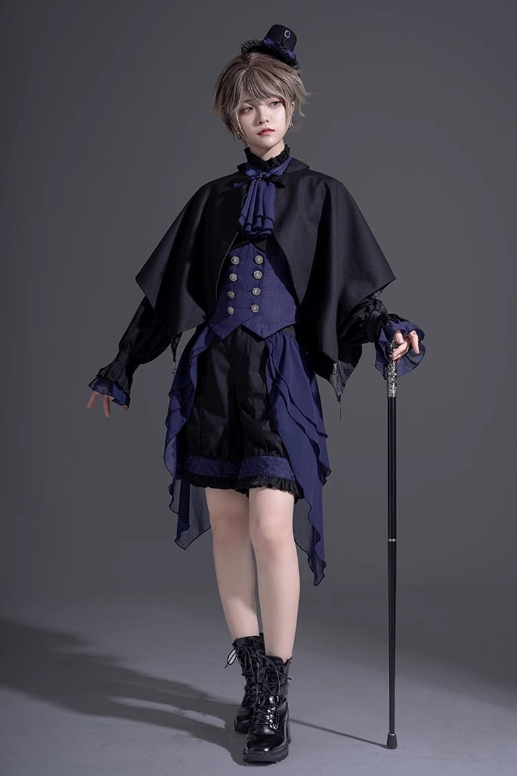 Schwarz/Blau Evil Twins Ouji Prince Hübsches Lolita Weste Hemd Shorts Set