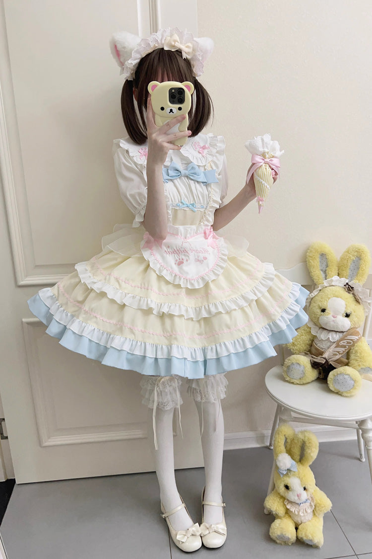 Cat Ear Story Mehrlagiges Rüschen-Schleifen-Lolita-JSK-Kleid in 4 Farben