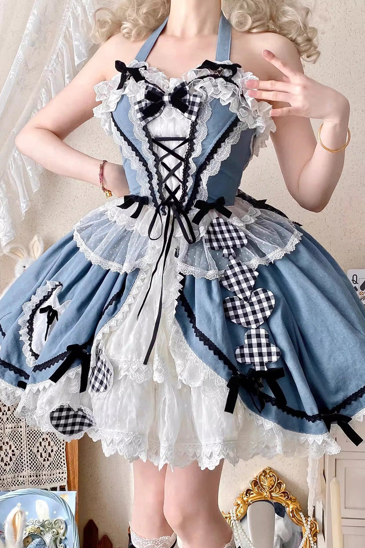 Blue Ruffle Bowknot Lace Sweet Chinese Style Elegant Princess Lolita Skirt (Includes Tops)