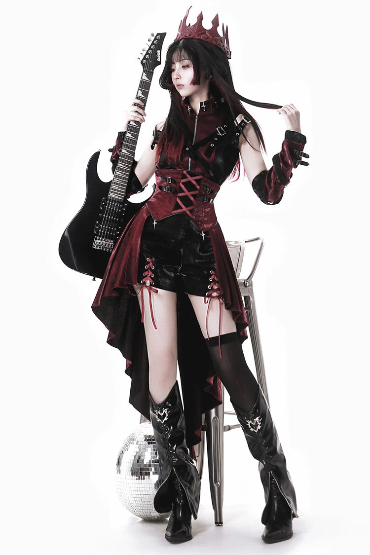 Black/Red [Chief Assassin] Lace-Up Gothic Ouji Lolita Shorts Set