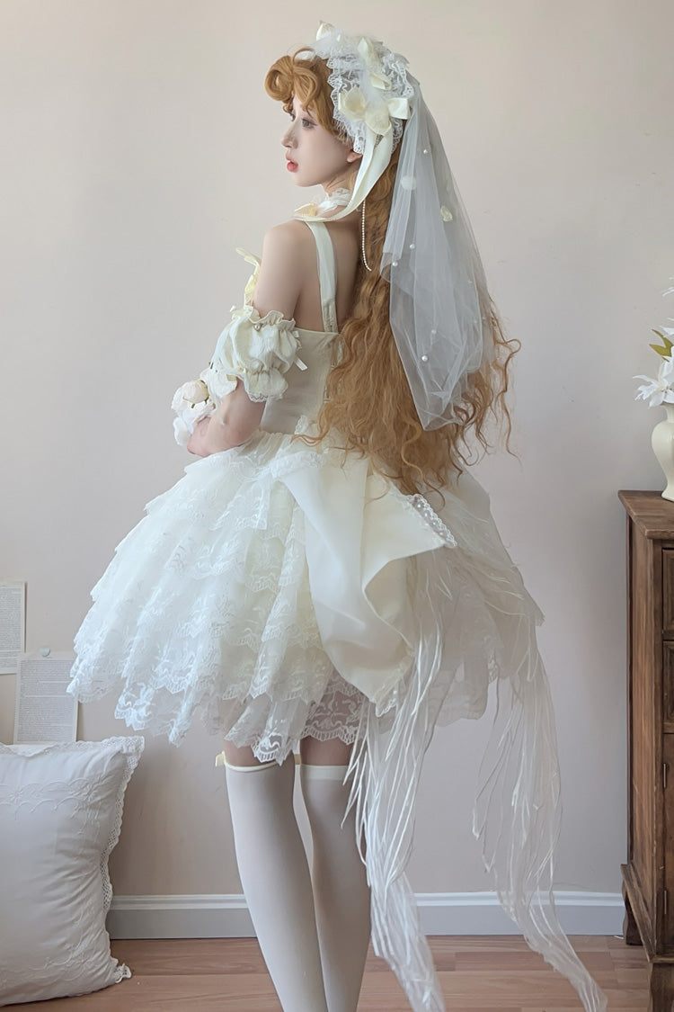 Ivory Angel Lolita-Kleid mit herzförmigem Ausschnitt und mehrlagiger Spitze im Prinzessinnen-Stil