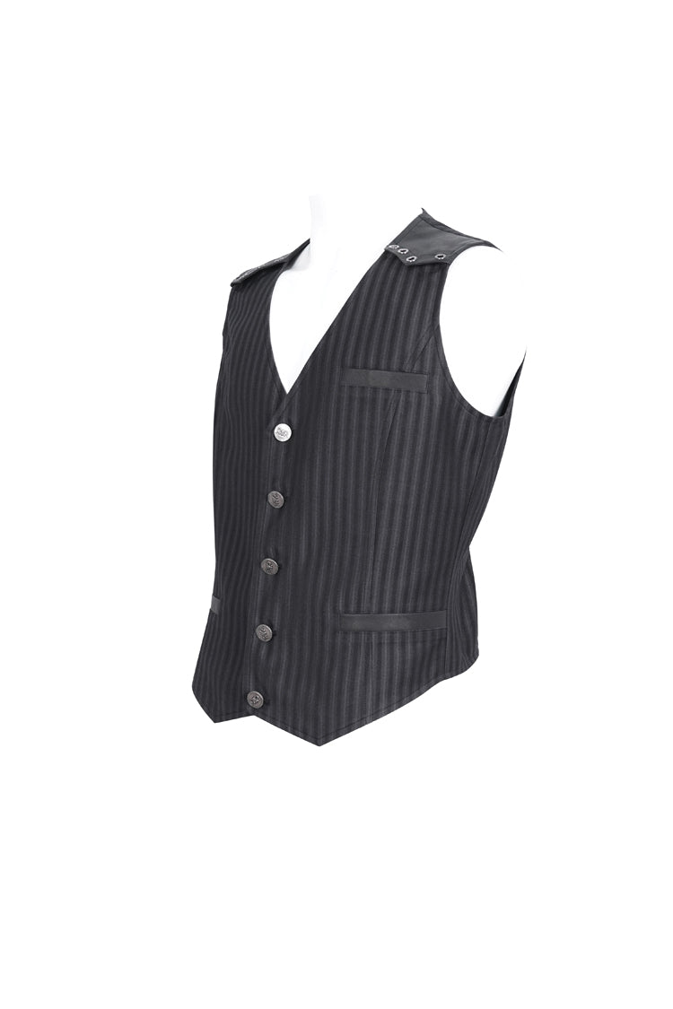 Black Striped V Collar Stitching Slim Men's Gothic Vest