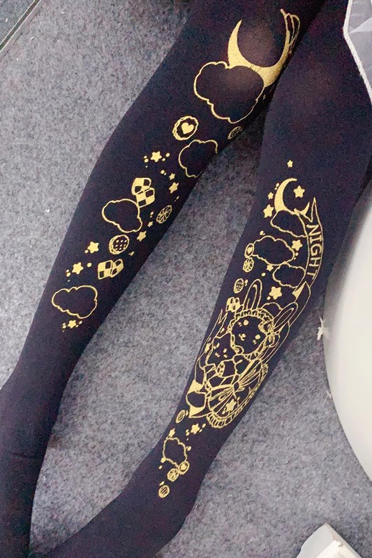 Black Hot Stamping Print Sweet Lolita Pantyhose 13 Styles