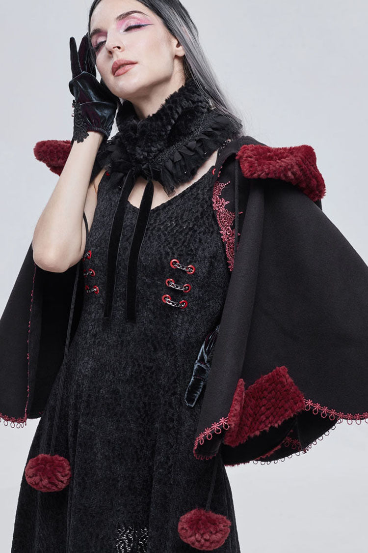 Black Gothic Petal-Shaped Double-Faced Contrast Women's Wool Hooded Shawl