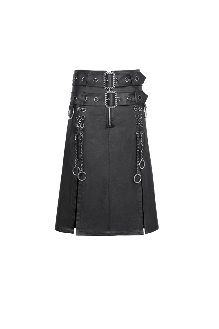 Black Men's Double Belt Side Slit Gothic Skirt