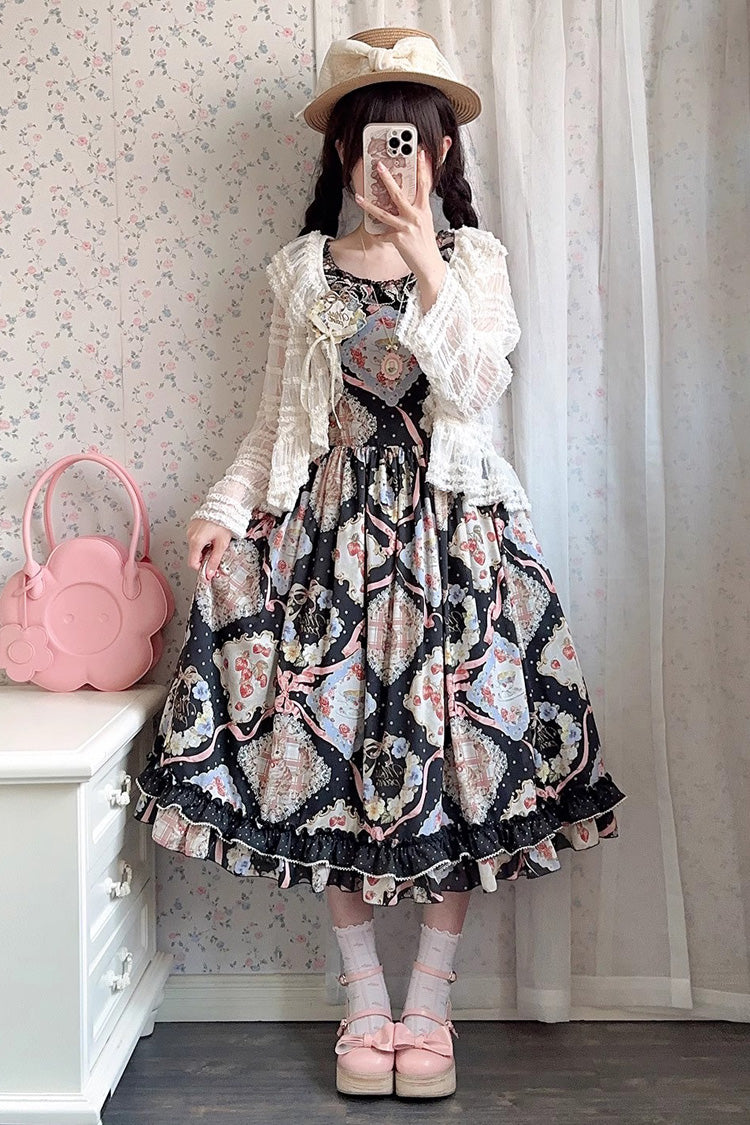 Cat Rose Tea Sleeveless Print Ruffle Bowknot Sweet Lolita Jumper Dress Version2 3 Colors