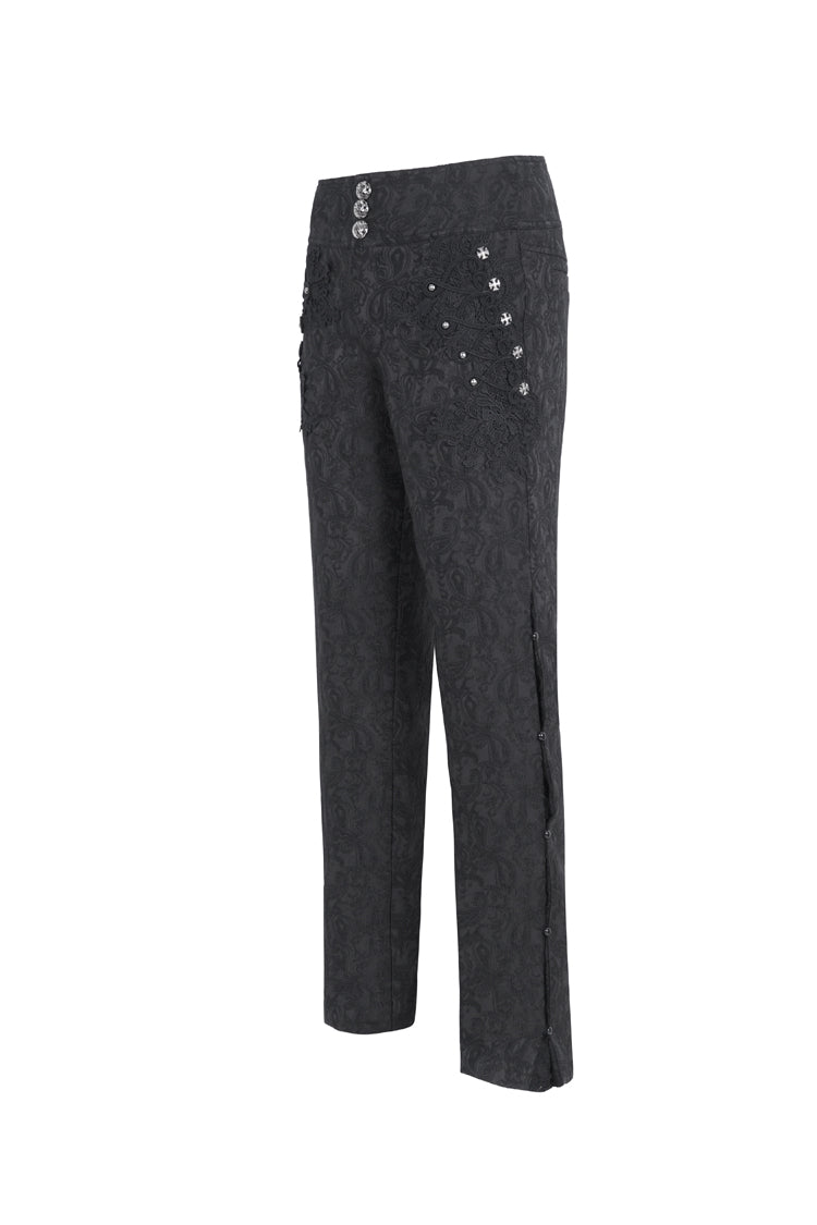 Black Jacquard Embroidery Men's Gothic Pants