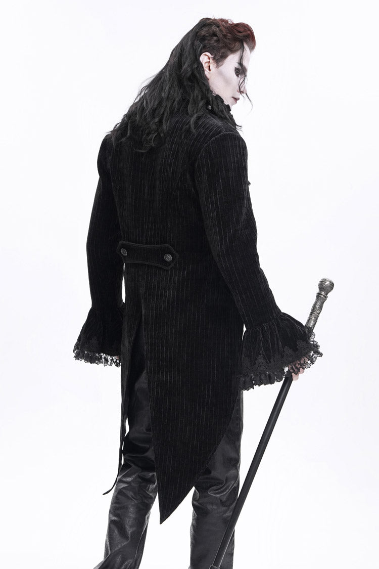 Black Stand Collar Swallow-tailed Long Sleeves Lace Men's Gothic Jacket