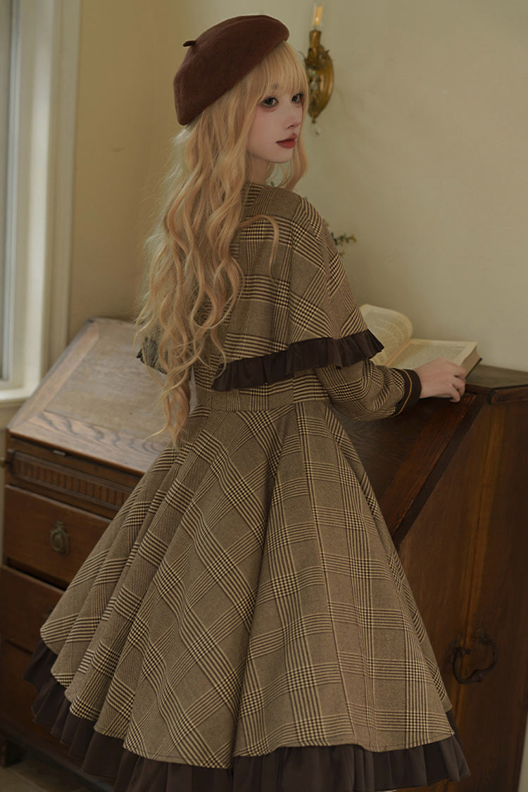 Brown [Baker Street Stories] Stripe Print Ruffle Fake Two Pieces British College Style Classic Lolita Dress