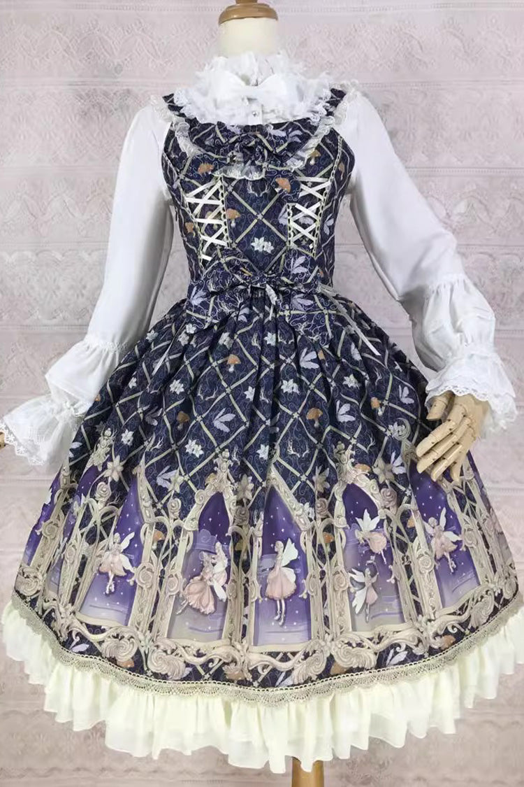 Süßes Lolita-JSK-Kleid mit Rüschen und Schleife im Dream Elf-Print in 6 Farben