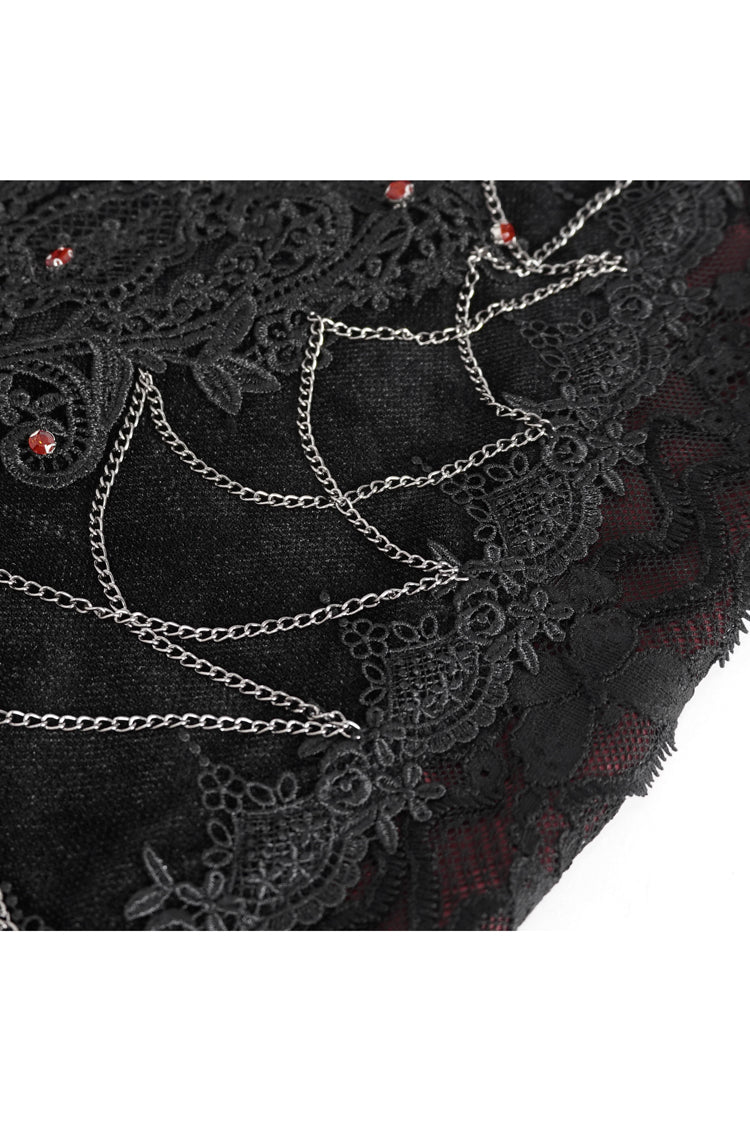 Black/Red High Waisted Embroidery Stitching Lace Women's Gothic Skirt