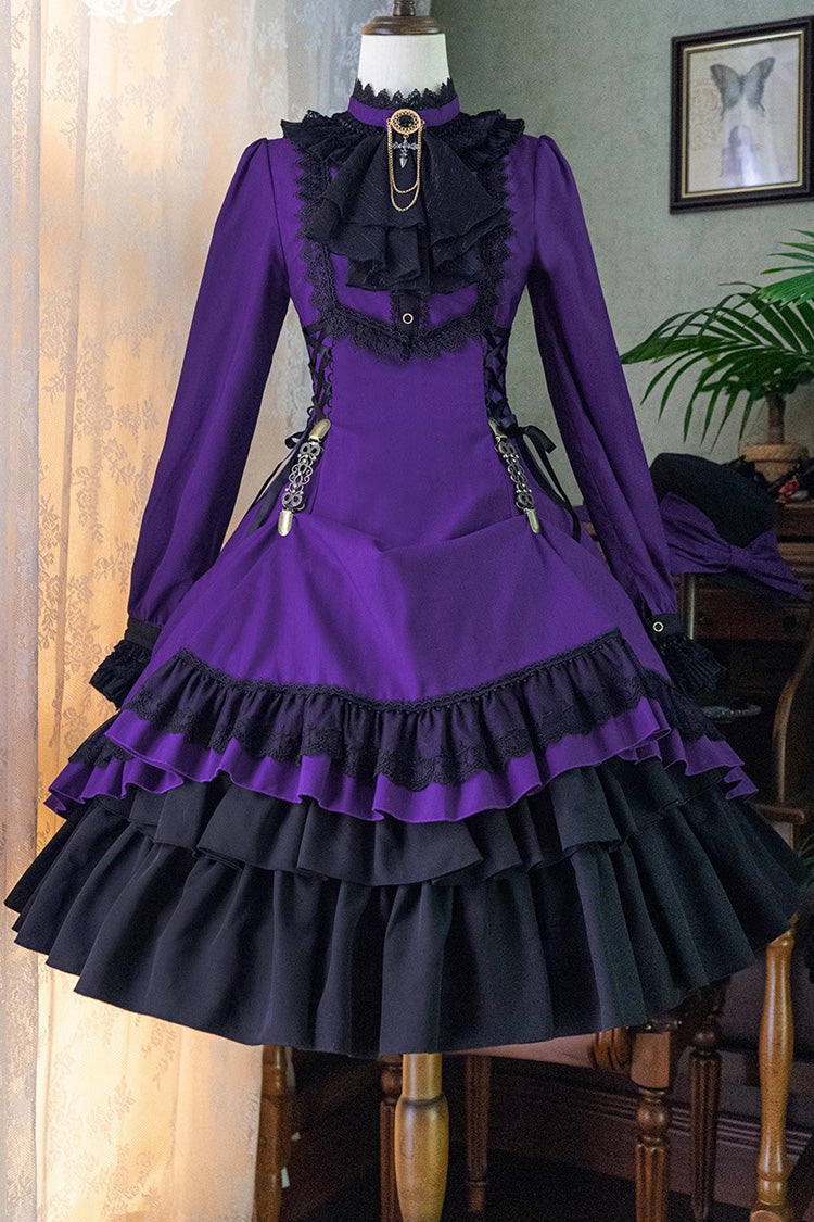 Point Manor Solid Color Stand Collar Long Sleeves Multi-layer Ruffle Gothic Lolita Dress 5 Colors