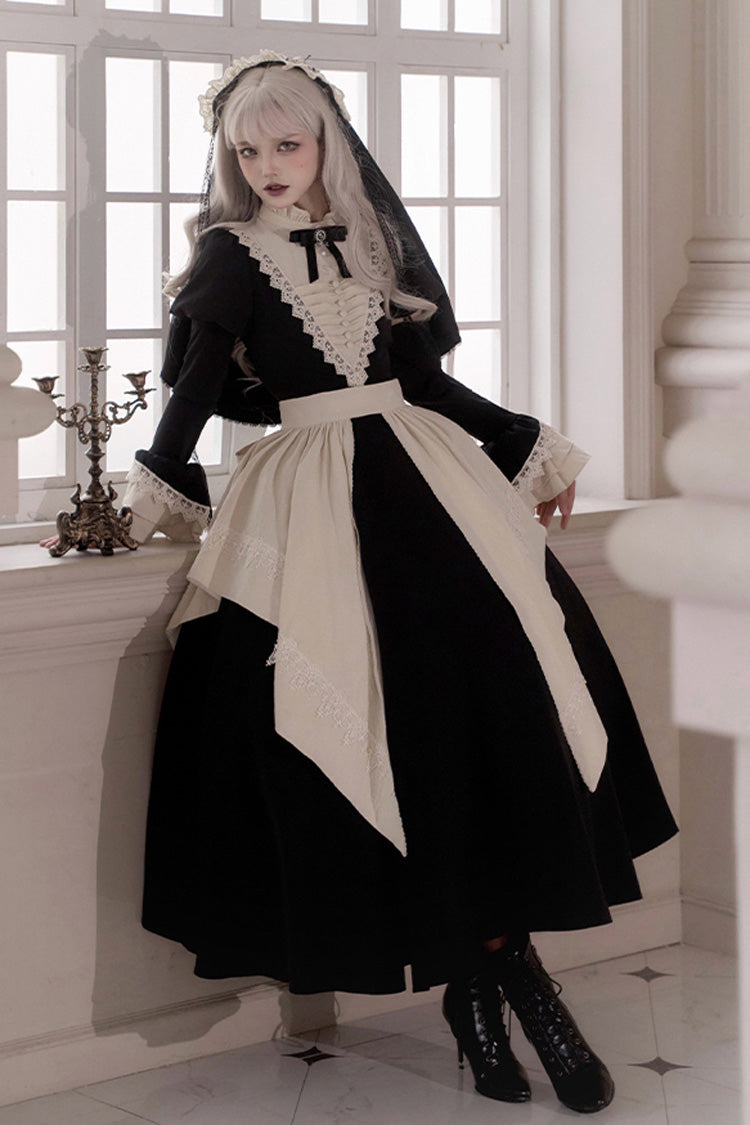 Schwarzes [Letters and Poems·Nocturne] Nonnenkleid mit langen Ärmeln und Rüschen im Gothic-Lolita-Stil