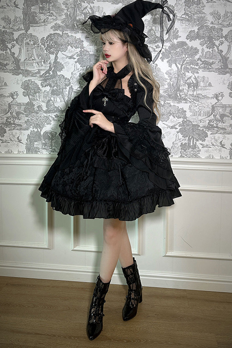 Solid Color [The Mystery of The Doll] Halterneck Ruffle Bowknot Drawstring Gothic Lolita Dress 4 Colors