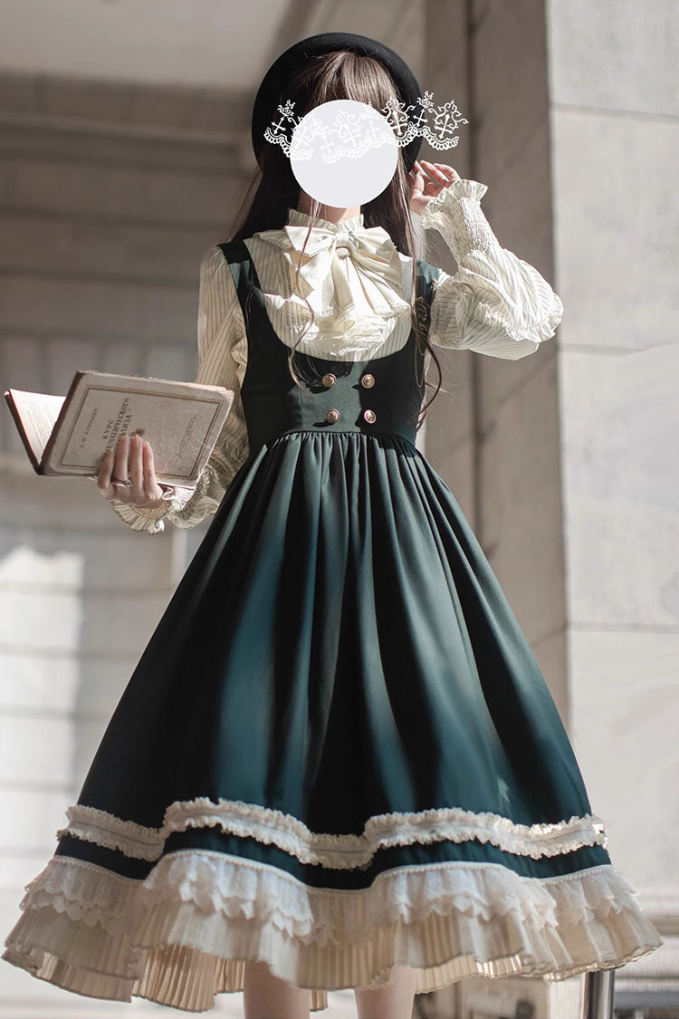 Grün [Artemis SP] Elegantes Lolita-Pulloverkleid im College-Stil mit Rüschen und Schleife