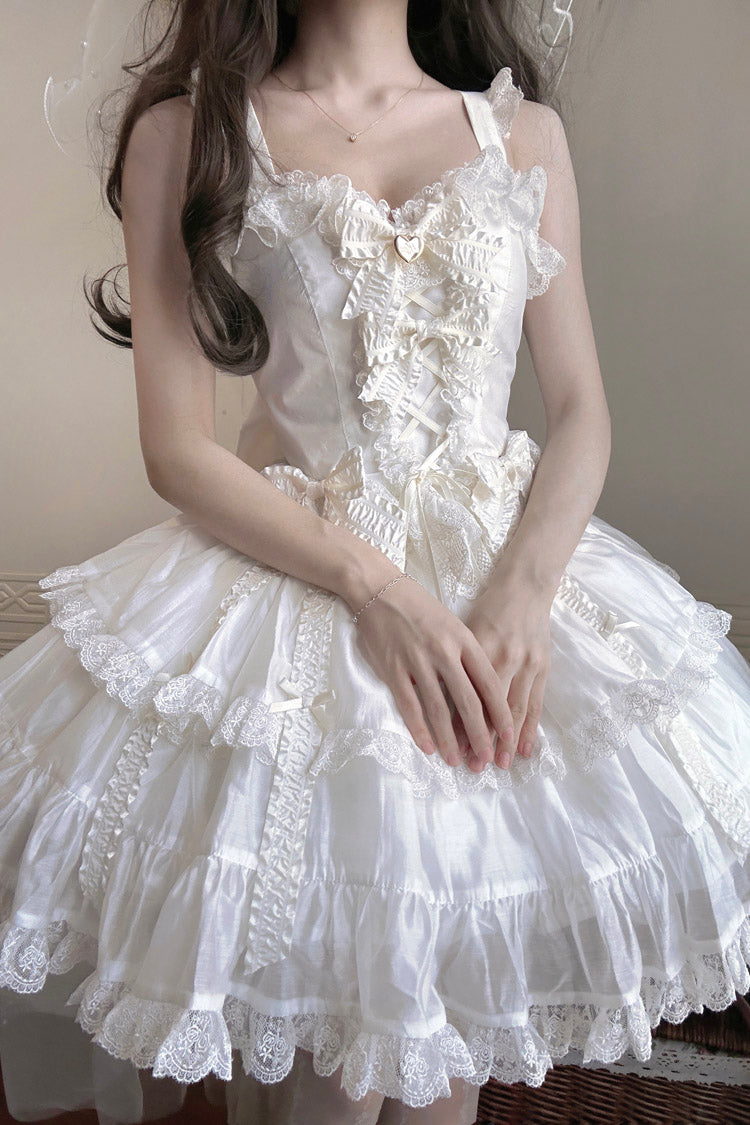 White [Sweetheart Splolita] Ruffle Bowknot Lace-Up Sweet Lolita Skirt Set