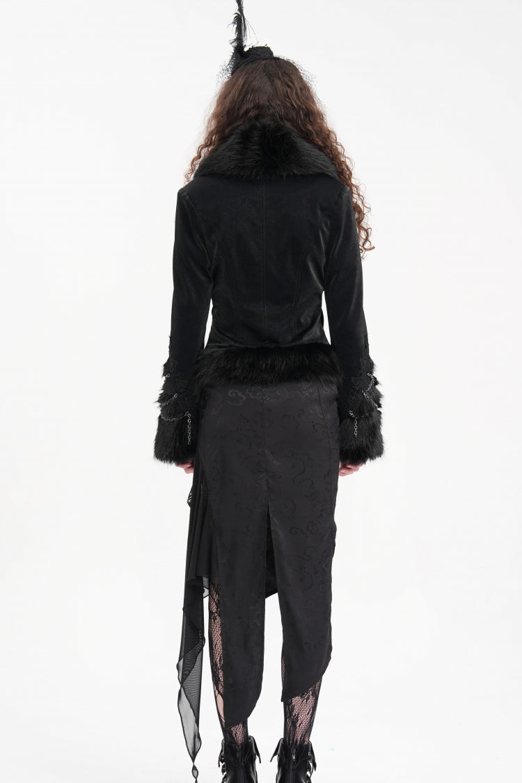 Black Faux Fur Bucket-up Chain Women's Gothic Jacket