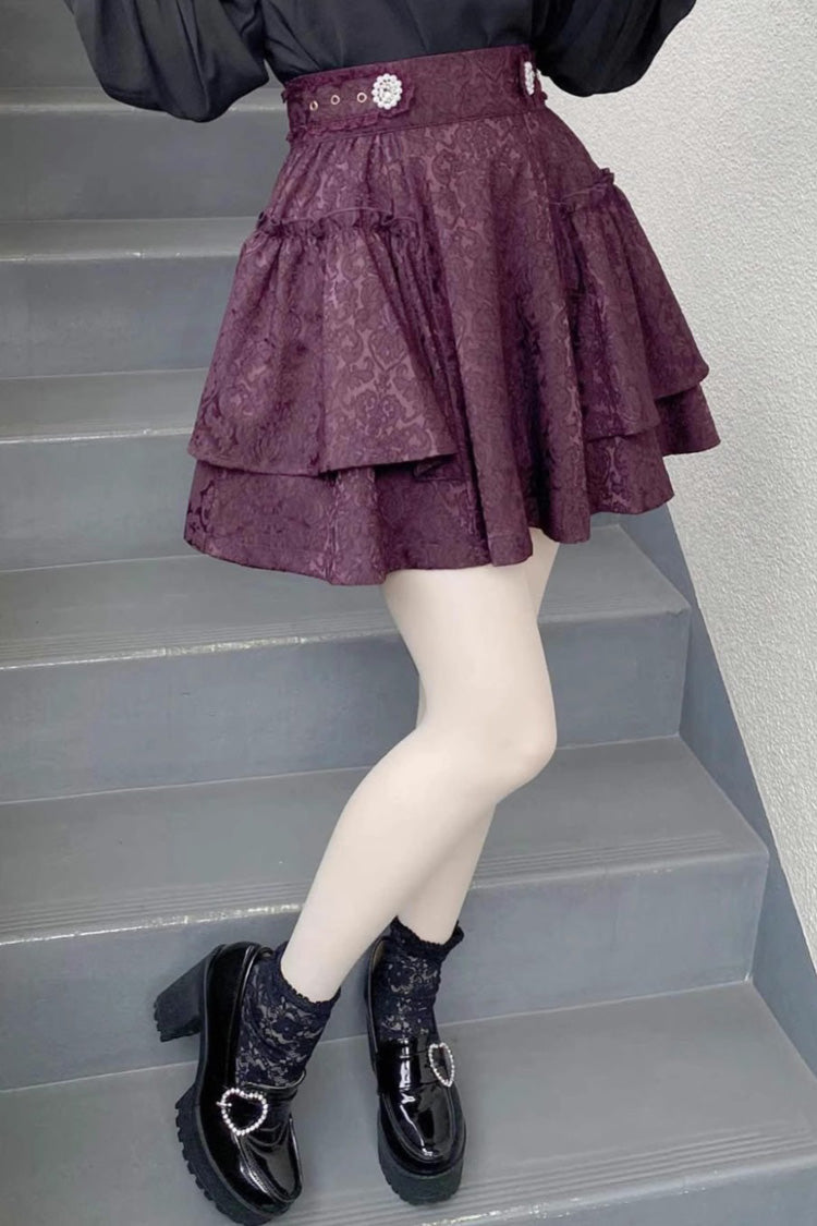 Jacquard Dark Pattern Bowknot Sweet Jirai Kei Japanese Lolita Skirt 3 Colors