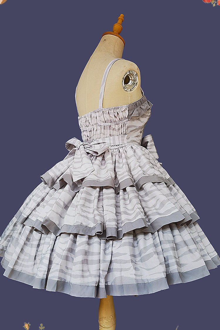 Grey [Cloth Cat] Triple-Layered Print Ruffle Bowknot Sweet Lolita Dress