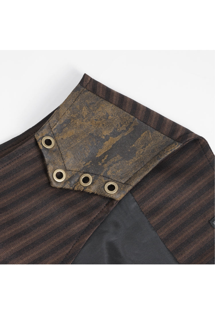 Brown Striped V Collar Stitching Slim Men's Gothic Vest