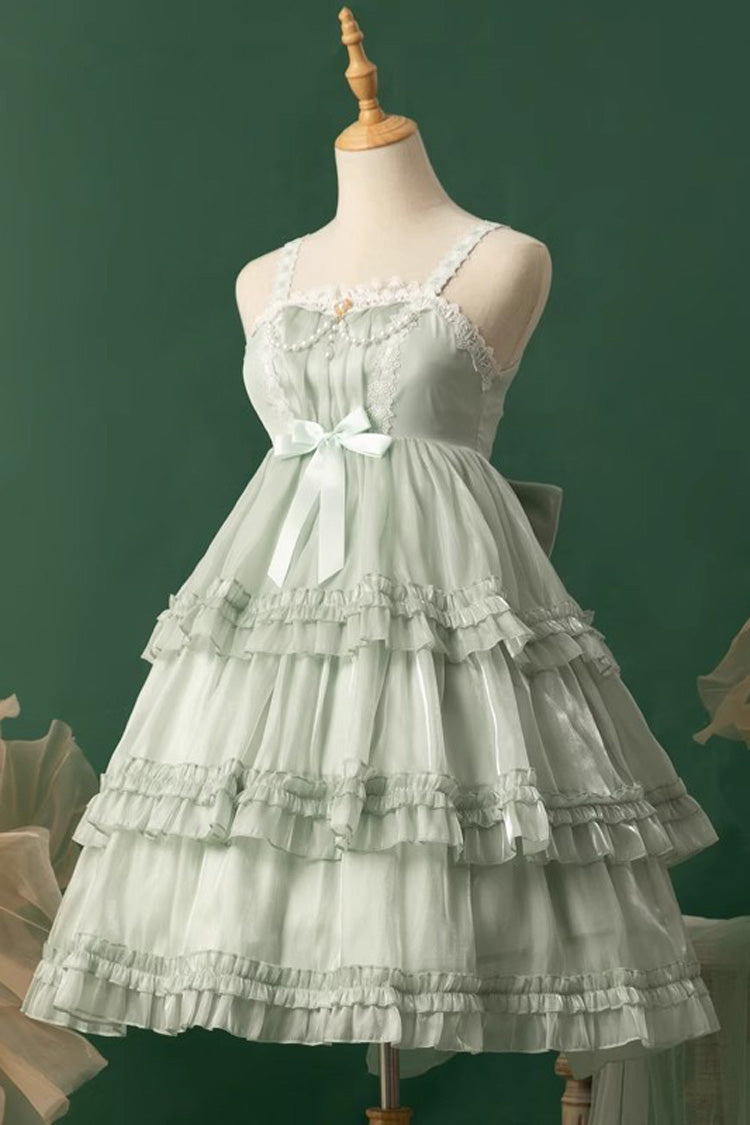 Green Starry Gauze Love Song Three-Tiered Ruffle Bowknot Sweet Lolita Tiered JSK Dress